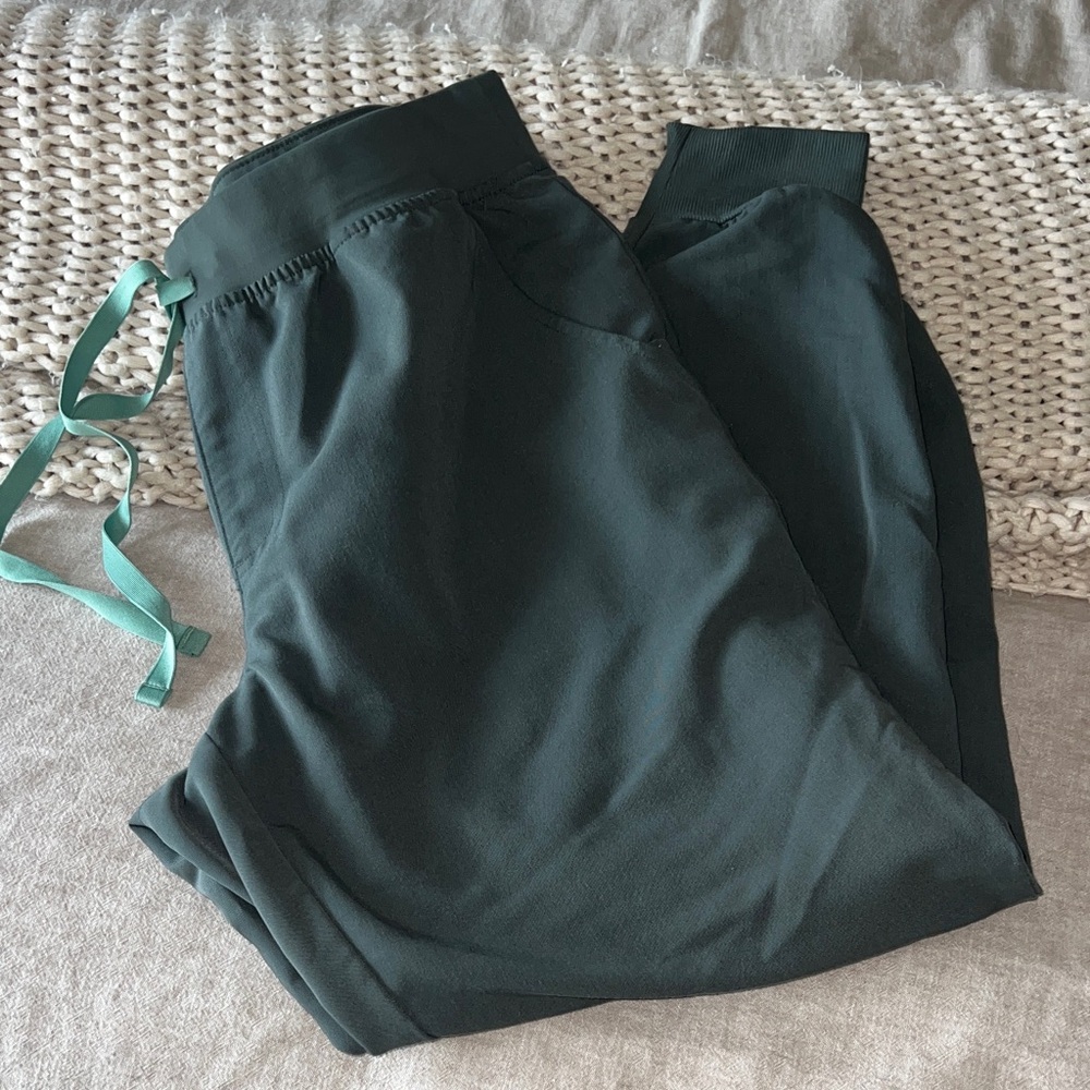 Figs Dark Teal Track Joggers with Mint Drawstring